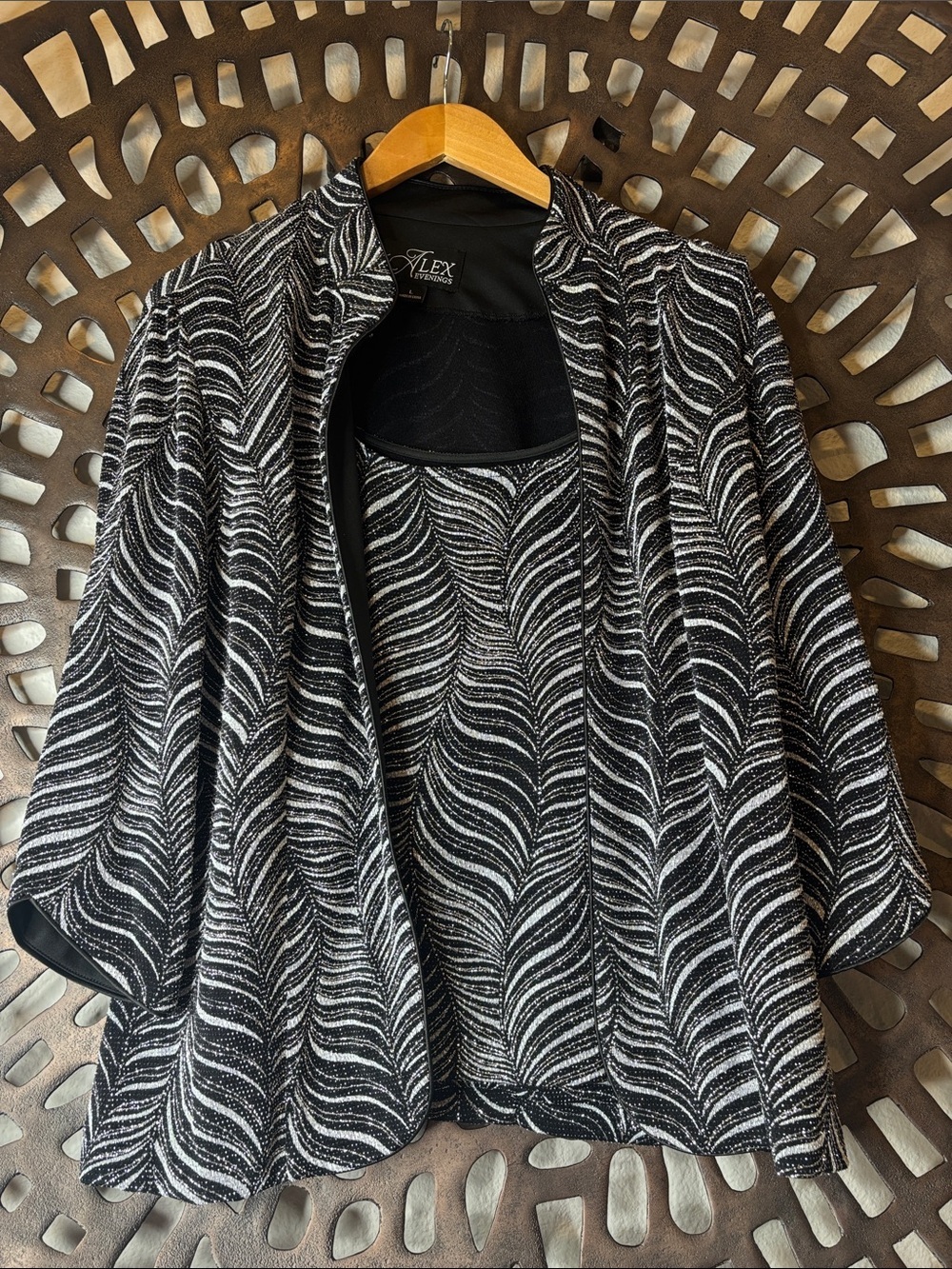 🖤 Alex Evening Black White Glitte Twinset Women’s Formal Jacket & Tank Set 🖤